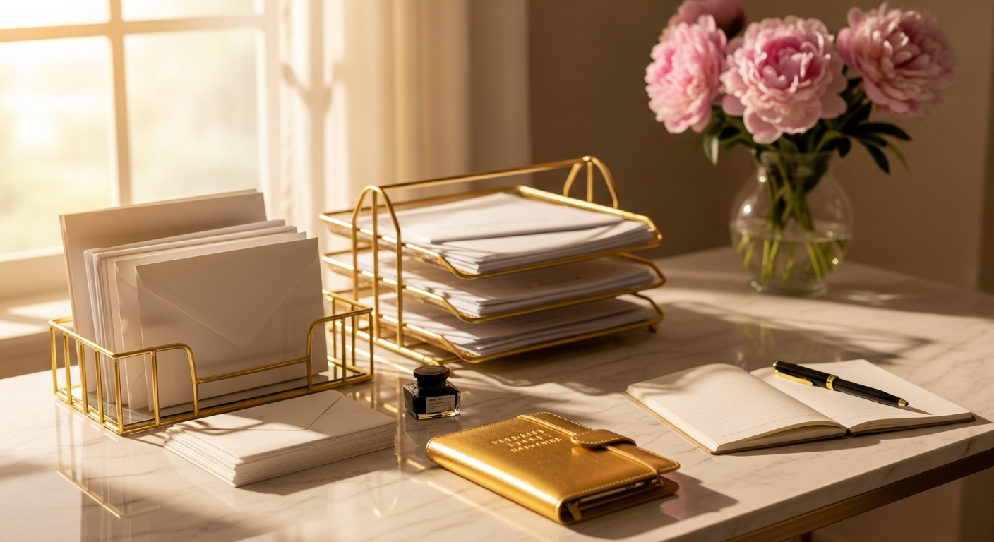 Bureau d’aide administrative avec papiers classés